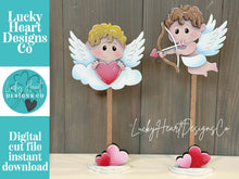 Load image into Gallery viewer, Cupid Standing File SVG, Cupid, Valentine, Clouds, Arrow, Wings, Angel, Love, Hearts, Tiered Tray Glowforge, LuckyHeartDesignsCo