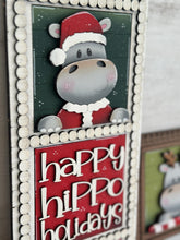 Load image into Gallery viewer, Hippo Cute Christmas Interchangeable Leaning Sign File SVG, Tired Tray, Hippopotamus, Santa, Reindeer, Glowforge, LuckyHeartDesignsCo