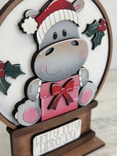 Load image into Gallery viewer, Hippo Cute Christmas Snow Globe Interchangeable File SVG, TINY, Glowforge, Hippopotamus, Santa, Present, Tiered Tray LuckyHeartDesignsCo
