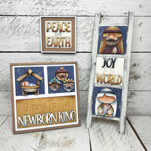 Load image into Gallery viewer, Nativity Christmas MINI Interchangeable Leaning Sign File SVG, Mary, Jesus, Tiered Tray Glowforge, LuckyHeartDesignsCo