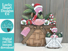 Load image into Gallery viewer, Flamingo Christmas For The Flower Basket Interchangeable File SVG, TINY and Original, Beach, Palm Tree Glowforge, LuckyHeartDesignsCo