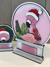 Load image into Gallery viewer, Flamingo Christmas Snow Globe Interchangeable File SVG, (TINY) Glowforge, Tropical Santa, Palm Tree, Tiered Tray LuckyHeartDesignsCo