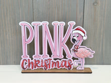 Load image into Gallery viewer, Flamingo Christmas Shelf Sitter Christmas Standing Sign File SVG, Santa Tree Pink, decor Centerpiece, glowforge, LuckyHeartDesignsCo