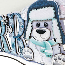Load image into Gallery viewer, Brrr Bear Shelf Sitter Standing Sign File SVG, Snowflake, Snowman, Winter, Mantle decor, Centerpiece, glowforge, LuckyHeartDesignsCo