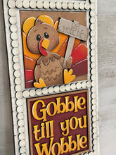 Load image into Gallery viewer, Turkey Cute Thanksgiving Interchangeable Leaning Sign File SVG, Glowforge, Gobble, Thankful, Pumpkin Fall, LuckyHeartDesignsCo