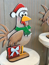 Load image into Gallery viewer, Chicken Christmas Standing File SVG, Farm, Santa, Bird, Funny, Egg, Chickens, Present, Candy Cane Tiered Tray Glowforge, LuckyHeartDesignsCo
