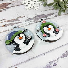 Load image into Gallery viewer, Penguin Winter Christmas Ornament File SVG, Holiday, craft, snowflake, Snow, Glowforge, LuckyHeartDesignsCo