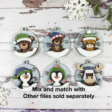 Load image into Gallery viewer, Penguin Winter Christmas Ornament File SVG, Holiday, craft, snowflake, Snow, Glowforge, LuckyHeartDesignsCo