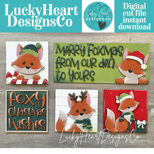 Load image into Gallery viewer, Fox Cute Christmas Interchangeable Leaning Sign File SVG, glowforge Santa, Woodland Reindeer, Elf, Tiered Tray, LuckyHeartDesignsCo