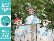 Load image into Gallery viewer, Igloo Winter Ornament File SVG, Santa , Snow, Bear, Moose, Penguin, Snowflakes, Woodland, Christmas, Glowforge, LuckyHeartDesignsCo