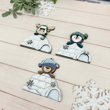 Load image into Gallery viewer, Igloo Winter Ornament File SVG, Santa , Snow, Bear, Moose, Penguin, Snowflakes, Woodland, Christmas, Glowforge, LuckyHeartDesignsCo