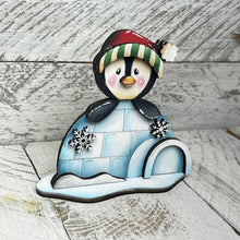 Load image into Gallery viewer, Penguin Igloo Winter Standing File SVG, Glowforge, Santa, Christmas, Tiered Tray, LuckyHeartDesignsCo