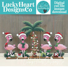 Load image into Gallery viewer, Flamingo Christmas Santa Christmas Tree File SVG, Glowforge Palm Tree, Lights, Bird, Florida, Tropical, Warm, LuckyHeartDesignsCo