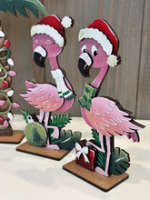 Load image into Gallery viewer, Flamingo Christmas Santa Christmas Tree File SVG, Glowforge Palm Tree, Lights, Bird, Florida, Tropical, Warm, LuckyHeartDesignsCo
