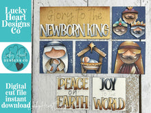Load image into Gallery viewer, Nativity Christmas MINI Interchangeable Leaning Sign File SVG, Mary, Jesus, Tiered Tray Glowforge, LuckyHeartDesignsCo