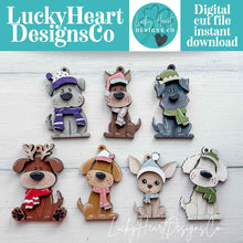 Load image into Gallery viewer, Dog Puppy Christmas Ornament Figure File SVG, Glowforge, Santa, Chihuahua, Poodle, Lab, Personalized Memorial Pet LuckyHeartDesignsCo
