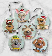 Load image into Gallery viewer, Dog Puppy Christmas Ornament Round File SVG, Glowforge, Santa Chihuahua Poodle, Lab, Personalized, Memorial, Pet, LuckyHeartDesignsCo