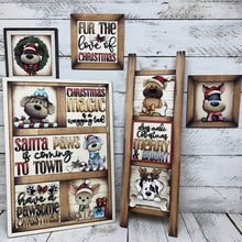 Load image into Gallery viewer, Dog Christmas Interchangeable Leaning Sign File SVG, glowforge Santa, Puppy, Chihuahua, Reindeer, Elf, Tiered Tray, LuckyHeartDesignsCo