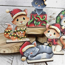 Load image into Gallery viewer, Cat Christmas Standing Set File SVG, Elf, Sweater, Santa, Holiday, Tree, Kitten, Wreath, Tiered Tray Glowforge, LuckyHeartDesignsCo