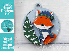 Load image into Gallery viewer, Fox Winter Christmas Ornament File SVG, Glowforge, Woodland, Animal, Zoo, Forest, Farm, LuckyHeartDesignsCo