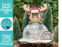Load image into Gallery viewer, Moose Igloo Winter Standing File SVG, Snowflake, Frosty, Snowman, Reindeer, Woodland, Christmas, Tiered Tray Glowforge, LuckyHeartDesignsCo