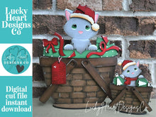 Load image into Gallery viewer, Cat Christmas For The Flower Basket Interchangeable File SVG TINY Kitten Santa Presents Tiered Tray Glowforge, LuckyHeartDesignsCo