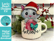 Load image into Gallery viewer, Cat Christmas Mug Hugger File SVG, Glowforge Tiered Tray, Reindeer, Kitten, Rudolph Tray Decor, Holiday, Topper, LuckyHeartDesignsCo