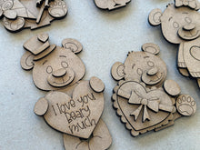 Load image into Gallery viewer, Bear Valentines Day Standing File SVG, Balloon, Love, Heart, Mailbox, Chocolate, Farm, Cupid, Tiered Tray Glowforge LuckyHeartDesignsCo