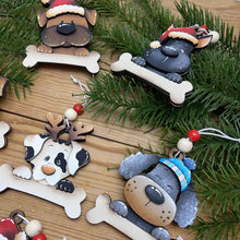 Load image into Gallery viewer, Dog Bone Christmas Ornament File SVG, Glowforge, Santa, Chihuahua, Poodle, Lab, Pitbull, Personalized, Memorial, Pet, LuckyHeartDesignsCo