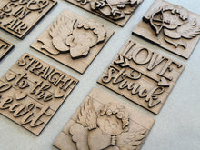 Load image into Gallery viewer, Cupid Valentine's Day Interchangeable Leaning Sign File SVG, Glowforge Tiered Tray, Love, Arrow, Heart, Cute, LuckyHeartDesignsCo