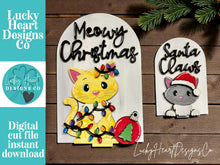 Load image into Gallery viewer, Cat Christmas Tall Arch Sign Interchangeable File SVG, TINY, INSERT only, Kitten, Santa, Glowforge, Holiday, Tiered Tray LuckyHeartDesignsCo