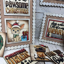 Load image into Gallery viewer, Dog Christmas Interchangeable Leaning Sign File SVG, glowforge Santa, Puppy, Chihuahua, Reindeer, Elf, Tiered Tray, LuckyHeartDesignsCo