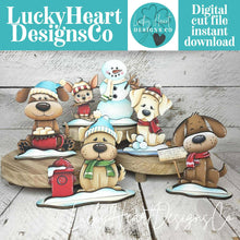 Load image into Gallery viewer, Dog Winter Standing File SVG, Glowforge, Sleigh, Hot Cocoa, Chocolate Snowman Snowmen Bird Puppy Tiered Tray LuckyHeartDesignsCo
