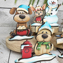 Load image into Gallery viewer, Dog Winter Standing File SVG, Glowforge, Sleigh, Hot Cocoa, Chocolate Snowman Snowmen Bird Puppy Tiered Tray LuckyHeartDesignsCo