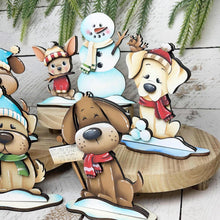 Load image into Gallery viewer, Dog Winter Standing File SVG, Glowforge, Sleigh, Hot Cocoa, Chocolate Snowman Snowmen Bird Puppy Tiered Tray LuckyHeartDesignsCo