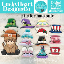 Load image into Gallery viewer, New Animal Hats Interchangeable File SVG, add on Seasonal sign Holiday Highland Christmas, Halloween, Fall, Glowforge, LuckyHeartDesignsCo