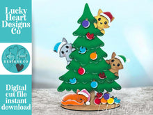 Load image into Gallery viewer, Cat Christmas Tree Standing File SVG, Rudolph, Mrs. Claus, Kitten, Present, Reindeer, Glowforge, LuckyHeartDesignsCo