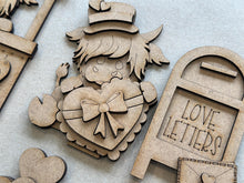 Load image into Gallery viewer, Highland Cow Kisses Valentine Standing File SVG, Balloon, Cupid Candy Chocolate Love, Heart, Farm, Tiered Tray Glowforge LuckyHeartDesignsCo