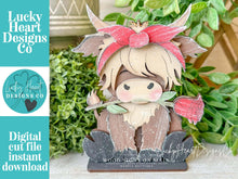 Load image into Gallery viewer, Highland Rose Valentine Standing Cow File SVG, Love, Heart, Farm, Tiered Tray Glowforge LuckyHeartDesignsCo