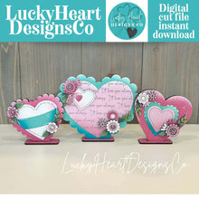 Load image into Gallery viewer, Chunky Valentine Heart Standing File SVG, Love, Floral, Flower, Flower, Holiday Decor Glowforge, LuckyHeartDesignsCo