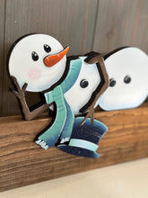 Load image into Gallery viewer, Snowman Laying Down Winter Shelf Sitter Standing Sign File SVG, Snowflake, Snowmen, Mantle decor, Centerpiece, glowforge LuckyHeartDesignsCo