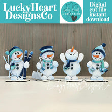 Load image into Gallery viewer, Snowman Chubby Feet Winter Standing File SVG, Glowforge, Skiing, Hot Cocoa, Chocolate Snowmen, Winter Tiered Tray LuckyHeartDesignsCo