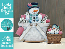 Load image into Gallery viewer, Snowman Valentine For The Flower Basket Interchangeable File SVG, TINY Winter, Snowflake Frosty Tiered Tray, Glowforge, LuckyHeartDesignsCo
