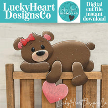 Load image into Gallery viewer, Bear Laying Down Hanger Shelf Sitter File SVG, Ledge, Teddy, Love, Heart, Farm, Cupid, Tiered Tray Glowforge LuckyHeartDesignsCo