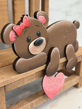 Load image into Gallery viewer, Bear Laying Down Hanger Shelf Sitter File SVG, Ledge, Teddy, Love, Heart, Farm, Cupid, Tiered Tray Glowforge LuckyHeartDesignsCo