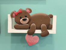 Load image into Gallery viewer, Bear Laying Down Hanger Shelf Sitter File SVG, Ledge, Teddy, Love, Heart, Farm, Cupid, Tiered Tray Glowforge LuckyHeartDesignsCo