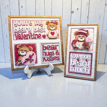 Load image into Gallery viewer, Bear Valentine Interchangeable Leaning Sign File SVG, Glowforge Tiered Tray, Woodland, Heart, Love, Cupid, Hugs Kisses, LuckyHeartDesignsCo
