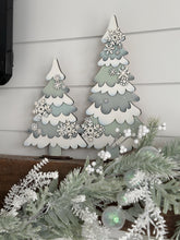 Load image into Gallery viewer, Chunky Snowflake Winter Standing Tree File SVG, Flower Christmas mantle decor, Centerpiece, glowforge, LuckyHeartDesignsCo