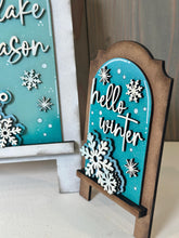 Load image into Gallery viewer, Snowflake Winter Tall Arch Sign Interchangeable File SVG, TINY, INSERT only Snowmen Frosty Glowforge Holiday Tiered Tray LuckyHeartDesignsCo