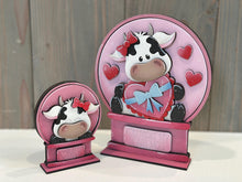 Load image into Gallery viewer, Dairy Cow Valentines Snow Globe Interchangeable File SVG, TINY, Glowforge, Tiered Tray, Love, Farm, Heart, Candy, LuckyHeartDesignsCo